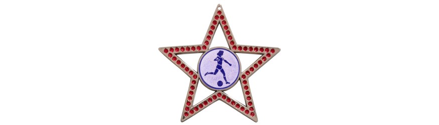 75MM FEMALE FOOTBALL STAR MEDAL - RED- GOLD, SILVER & BRONZE 75MM FEMALE FOOTBALL STAR MEDAL - RED- GOLD, SILVER & BRONZE